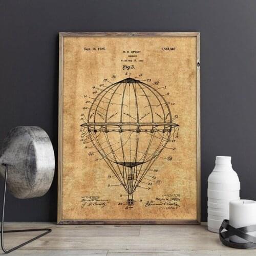 Hot Air Balloon Patent Prints Aviation Artwork Wall Art Posters Blueprint Canvas Painting Picture Idea Gift Vintage Room Decor