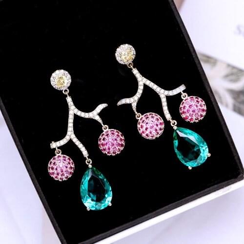 Elegant Multifolor Cubic Zircon Women Earrings Shine Teardrop Rhinestone Crystal Statement Dangle Earring Fashion Jewelry YEA333