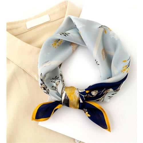 2021 Floral Silk Scarf for Women Elegant Floral Fashion Lady Square Hairband Bandana Foulard Small Neck Scarves Neckerchief New