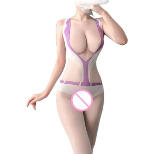 Women Sexy Bodysuit Sleeveless Transparent One-piece Crotchless Body Stocking Nightwear for Anniversary Theme Party Bathroom