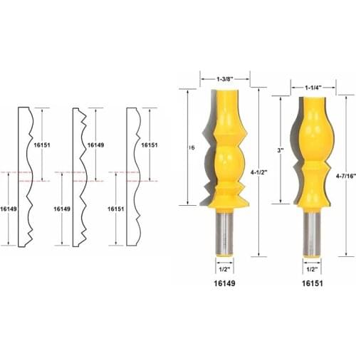 2pcs 12mm 1/2" Large Reversible Crown Molding Router Bit Set Armrest Line Groove Milling Cutters for Wood Working MC03050