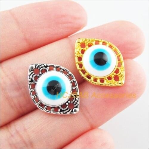 20Pcs Gold Tibetan Silver Tone Oval Eye Resin Charms Connectors 14.5x20mm