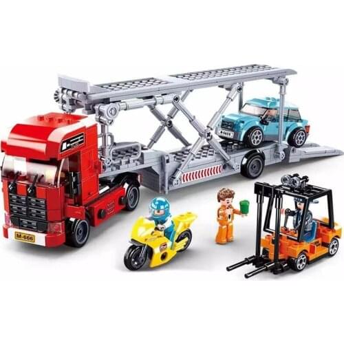 542pcs SLuban Building Blocks 0880 Urban Engineering Series Car Transporter Forklift Model Assembled Toy Gifts
