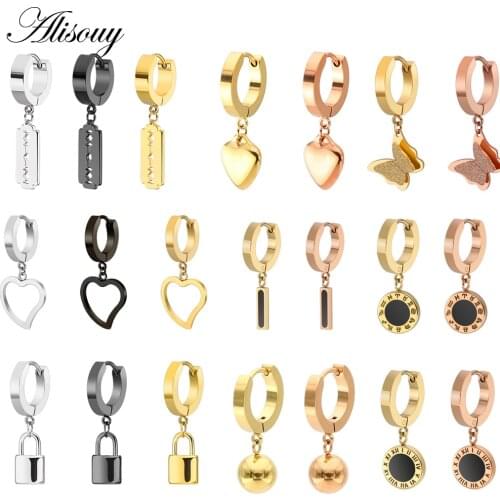 Alisouy 2pc New Men Women Stainless Steel Drop Dangle Earrings Silver Color Heart Ball constellation Punk Rock Style Jewellery