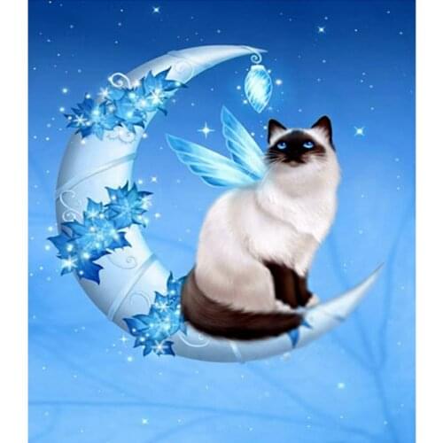 D Diamond Painting Cross Stitch Crystal Moon angel cat Needlework Diamond Embroidery Full Diamond Decorative