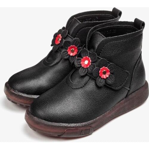 Childrens Fashion Boots Pu Leather Waterproof Motorcycle Boots Winter Kids Snow Boots Girls Princess Shoes Flowers Knitted Boot