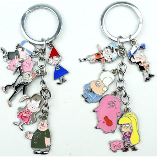 Anime 5 in 1 Set Dipper Mabel Waddles Keychain Keyring Cartoon Figures Alloy Metal Pendant Key Ring Cosplay Accessories Gift