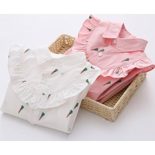 Baby Radish Long-Sleeved Shirt 2021 Spring New Girls' Clothing Childrens Pleated Top