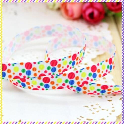 DHK 3/8'' 5yards dots printed grosgrain ribbon headwear hair bow diy party decoration OEM Wholesale 9mm E1232