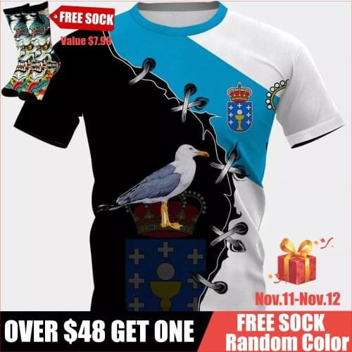 Galicia France USA Skull Country Emblem Map Flag 3D Fashion All Over Printed Round Neck T Shirt Men Women Harajuku Casual Tee