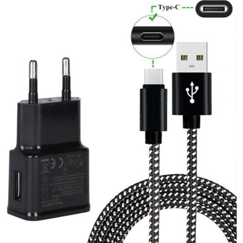 For Samsung galaxy S10 S9 M30 A50 A70 Bluboo S8 LG G6 Q7 alcatel 7 5 3X 2019 2M Metal Plug USB Type C Cable & EU Charger Adapter