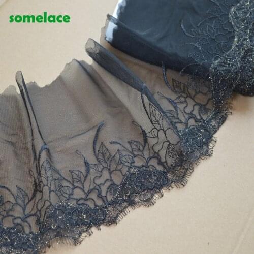 2Yds/Lot 18cm Black Gauze Gold Thread Pattern Eyelash Embroidery Lace Trim DIY Handmade Lace Accessories Textile Fabrics