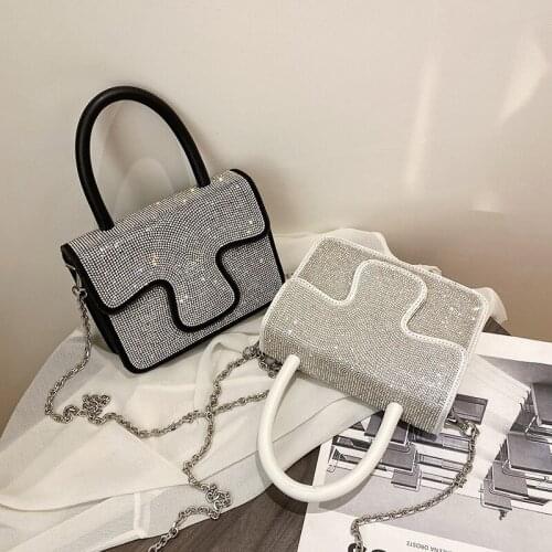 Small Square Bag Chain Crossbody Rhinestone Bag 2021 Spring New Fashion Bright Diamond Single Shoulder Bags