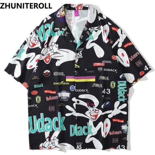 2021 Graffiti Rabbit Funny Print Hawaiian Beach Shirts Hip Hop Button Shirt Mens Fashion Short Sleeve Holiday Party Blouse Tops