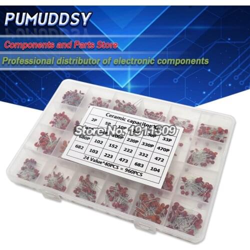 960PCS 24value*40PCS=960PCS 50V Ceramic Capacitor Assorted kit Assortment Set + Box