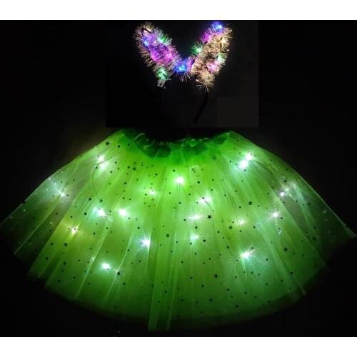 2020 new childrens and girls' luminous skirt led short skirt fluffy short skirt new strange short skirt green tutu dress