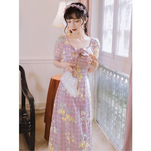 The New Summer Womens Dress French Retro Palace Style Ins Bowknot Long Dress Artistic Embroidery Temperament Vacation Dress