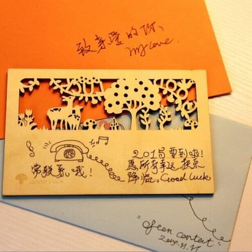 Original Color Animal Hollow-Out Laser Die Cutting Wooden Veneer Engrave Wood Post Card Decoration Crafts Supplies