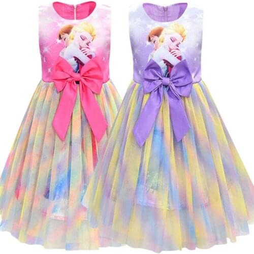Disney Girls Elsa Dress Summer Childrens Clothing Party Elegant Princess Dresses Baby Girls Kids Frozen Lace Wedding Dresses