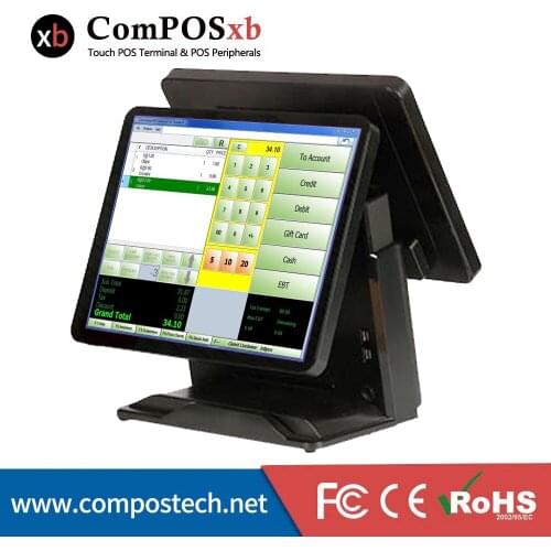Free shipping Dual Screen POS terminal 15 inch touch pos systems with 15 inch customer display