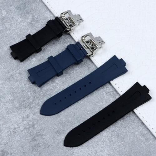 25mm-9mm Black Blue Soft Silicone Rubber Watch band For Vacheron Constantin strap VC p47040 Watchband Wristband Bracelet Tools
