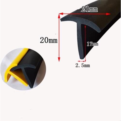 Rubber T Strip for Cable Solar Glass Metal Wood Panel Edge Encloser Shield Sealing 21x20mm Black Yellow