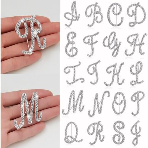 Rinhoo 1PC A-Z 26 Initial Letters Rhinestone Brooch Women Fashion Ornament For Clothes Bag Charm Accessories