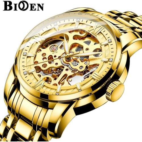 Luxury BIDEN Brand Men Watches Fashion Automatic Mechanical Dress Watch Gold Stainless Steel Waterproof Clock