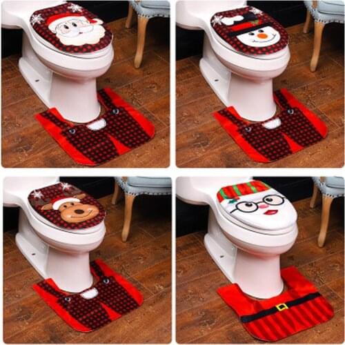 Christmas Decorations for Home Two-piece Toilet Set Christmas Santa Decoration Cute Toilet Seat Cover Carpet Cover Combination