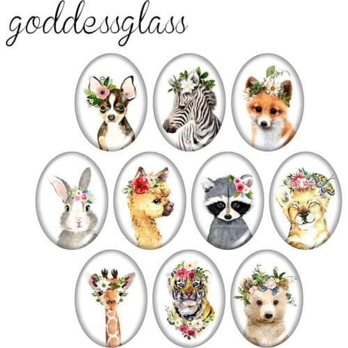 Flower animals Cute Fox Zebra Lion 10pcs mixed 13x18mm/18x25mm/30x40mm Oval photo glass cabochon demo flat back Making findings