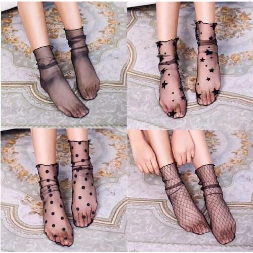 Sexy Mesh Glitter Crystal Silk Socks for Women Short Nylon Summer Transparent Socks Lady Invisible Boat Sock Slippers Casual New