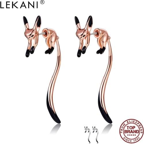 LEKANI Unilateral Cute Little Fox Drop Earrings For Women Animal Hyperbole Tail Anniversary Earring Fashion Jewelry New Arrival