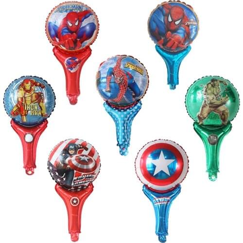 50pcs 30*50cm Cartoon Hero Hand Stick Foil Balloon Air Globals Spider Man Balls Kids Toys Birthday Theme Party Decoration Globos