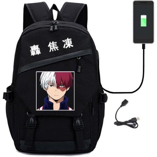 Shoto Todoroki Backpack Anime My Hero Academia Fashion Cosplay Multifunction USB Charging Laptop Japanese Shoulder Travel Bags
