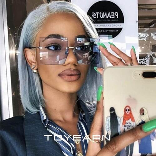 TOYEARN Luxury Brand Designer Rimless Oversized Sunglasses Women Clear Lens Vintage Flat Top Sun Glasses For Female Men Gafas