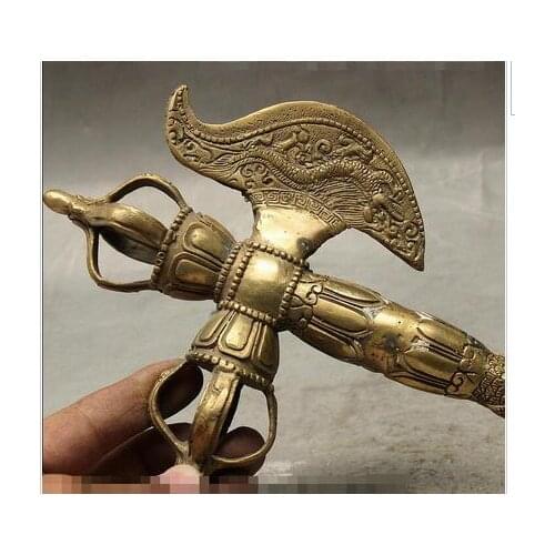 Pure Copper Gilt Tastefully Tibetan Tibetan Buddhism Brass Carved Exorcise Evil Spirits Phurba Dagger Holder Statue