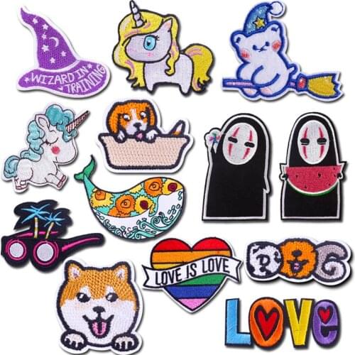 Cartoon Animal Unicorn Patch Cat Dog Iron On Patches For Clothing Cute Stripes On Clothes Kids Applique Cheap Embroidery Patch