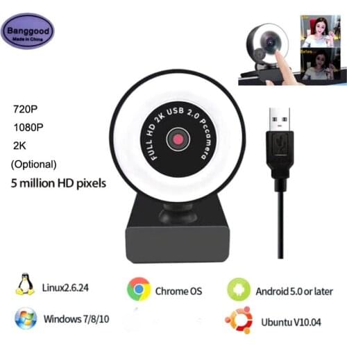 HD 720P/1080P/2K Webcam Computer PC 5 Million Pixels Video Calling WebCamera with Noise Reduction Micr Beautifying Light Camera