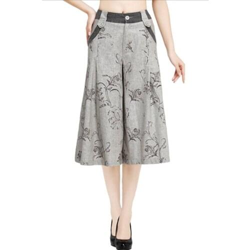 Free Shipping New Arrival 2020 High Quality Womens Summer Linen Divided Mid-Calf Length Skirt Pants Big Wide Leg Cropped