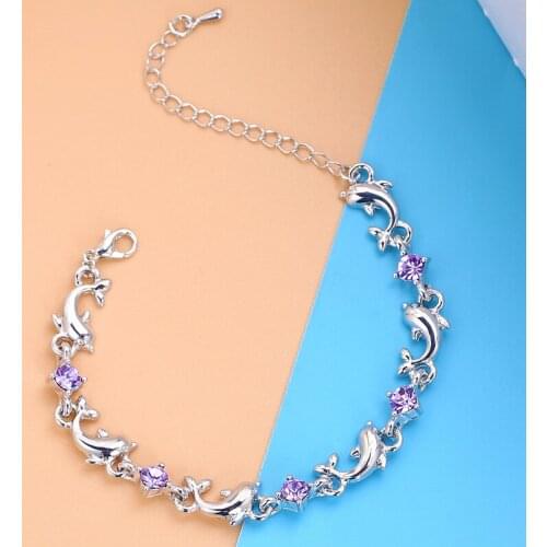 AIYANISHI Delicate 925 Sterling Silver Crystal Bracelets Dolphine Chain Women Girls Bracelet Female Wedding Valentines Jewelry