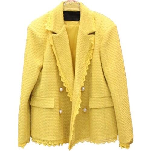 New arrival small fragrance pearl double breasted blazer women notched collar tweed loose small suit
