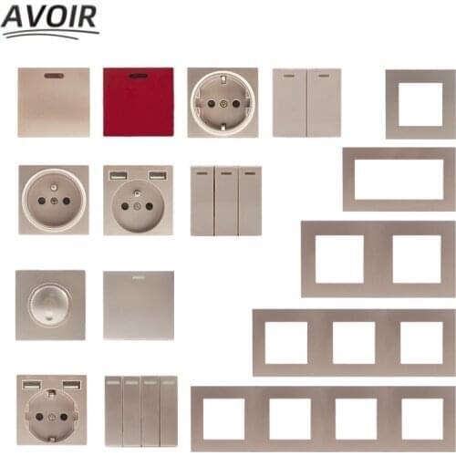 Avoir Gold Light Switch Wall Switches Module Electrical Sockets Power Button Golden Plastic PC Wall Panel DIY Free Combination