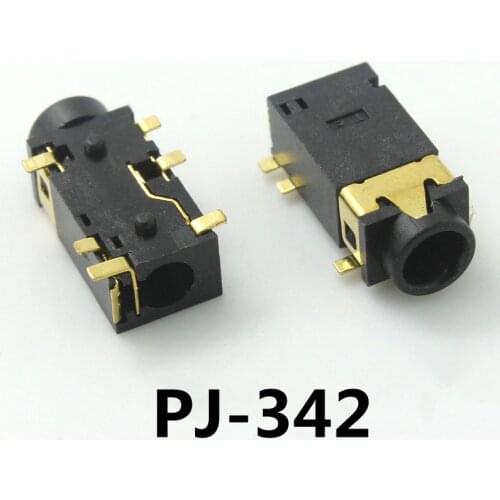 10pcs 3.5mm headphone socket Audio socket PJ-342 Surface mounted 6 feet Double track gold plated PJ342