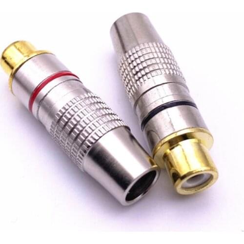 2pcs 1Balck+1Red Gold RCA Female Jack Plug Non Solder Audio Video Adapter Connector Female to Female Convertor for Coaxial Cable