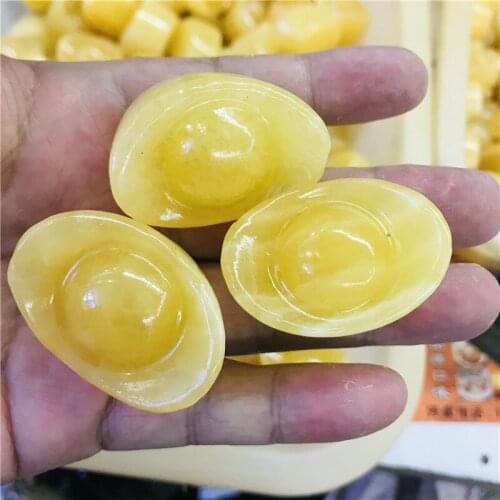 2pcs Natural crystal large rice topaz gold ingot furnishings