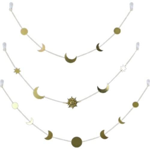 3pcs Golden Star Wall Hanging Set Sun Bedroom Decorative Hanging Creative Moon Garland Style Living Room Home Decoration