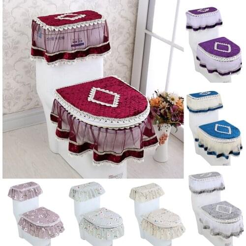 3Pcs/Set Vintage Toilet Seat Covers Soft Lace Seat Ring Toilet Lid Pads Elegant Decorative Bathroom Supplies