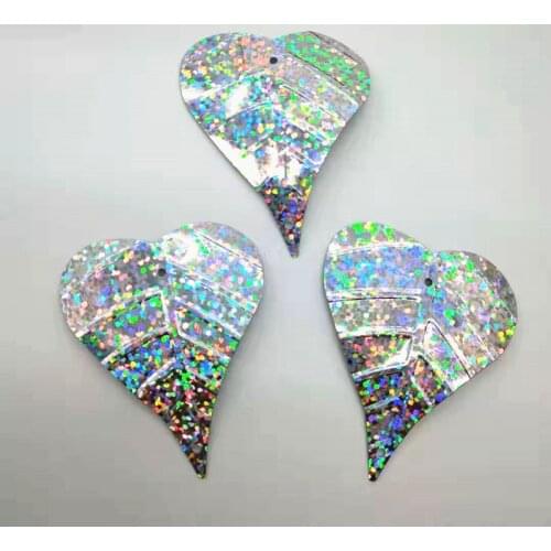 50g 60*48mm Large Leaf Sequins For Crafts Sewing DIY Accessories With 2 Side Holes Laser Silver Leaves Christmas Decoration