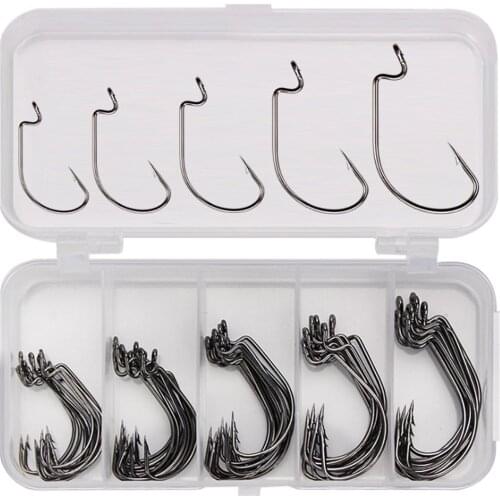 50pcs/lot High Carbon Steel Crank Hooks Set with Box 5 Size 1# 2# 1/0# 2/0# 3/0# Soft Bait Fishing Hooks Fishhook Fishing Tools
