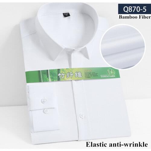 Bamboo Fiber Elastic Anti-wrinkle Shirt Mens Long-sleeved Solid Color White Shirt Slim Fit Shirt Men Plaid Striped Shirt 8XL